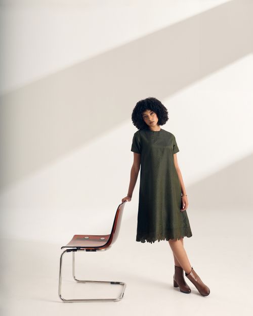 Mulberry Silk Embroidered Dress