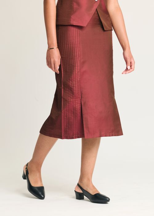Mulberry Silk Pintuck Straight Skirt