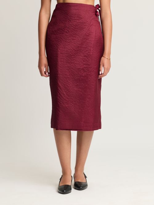 Mulberry Silk Pintuck Wrap Skirt