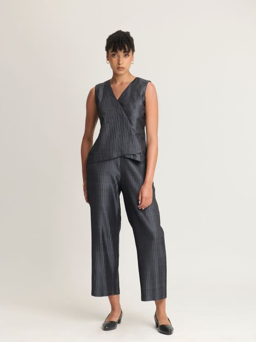 Mulberry Silk Overlap Pintuck Vest and Trouser Set