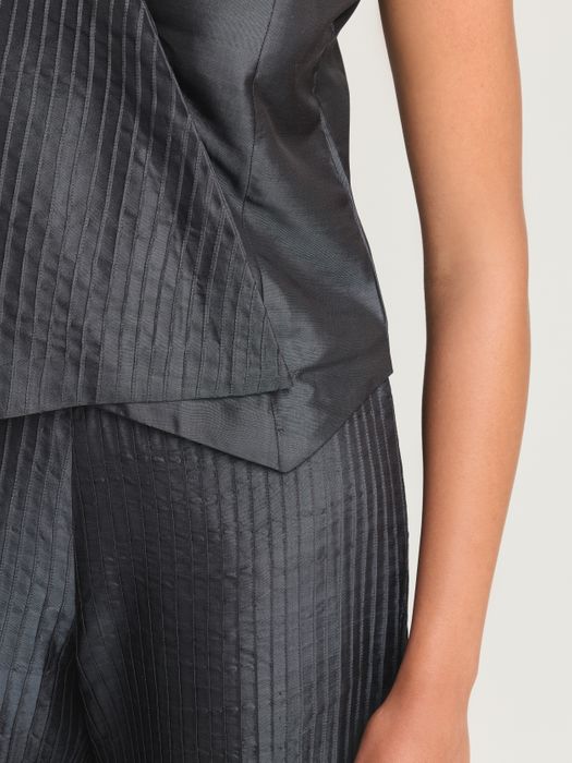 Mulberry Silk Overlap Pintuck Vest and Trouser Set