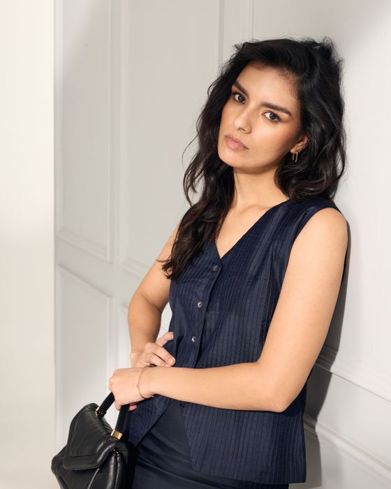 Mulberry Silk Pintuck Vest and Skirt Set