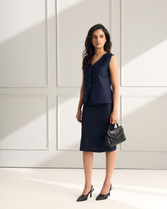 Mulberry Silk Pintuck Vest and Skirt Set