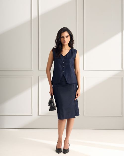 Mulberry Silk Pintuck Vest and Skirt Set
