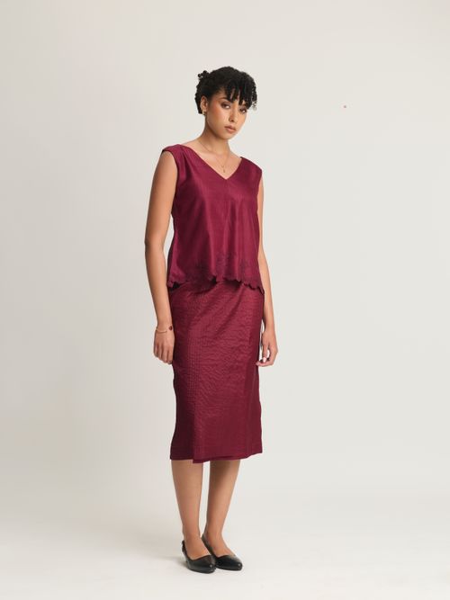 Mulberry Silk Embroidered Wrap Skirt Set