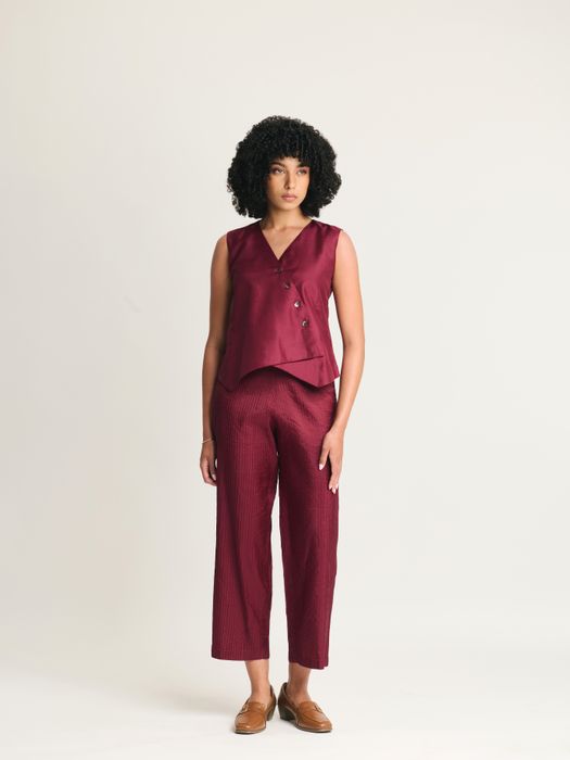 Mulberry Silk Overlap Vest and Pintuck Trouser Set
