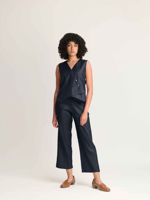 Mulberry Silk Overlap Vest and Pintuck Trouser Set