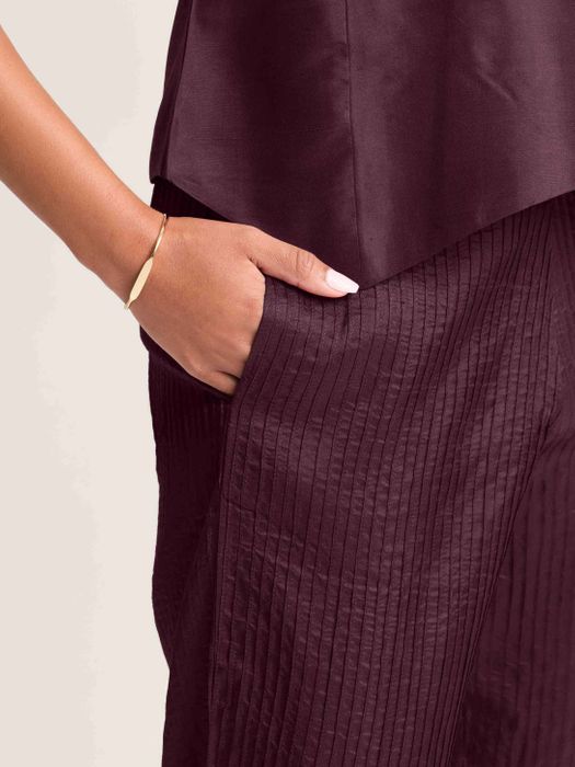 Mulberry Silk Overlap Vest and Pintuck Trouser Set