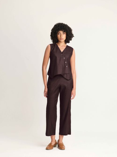 Mulberry Silk Overlap Vest and Pintuck Trouser Set