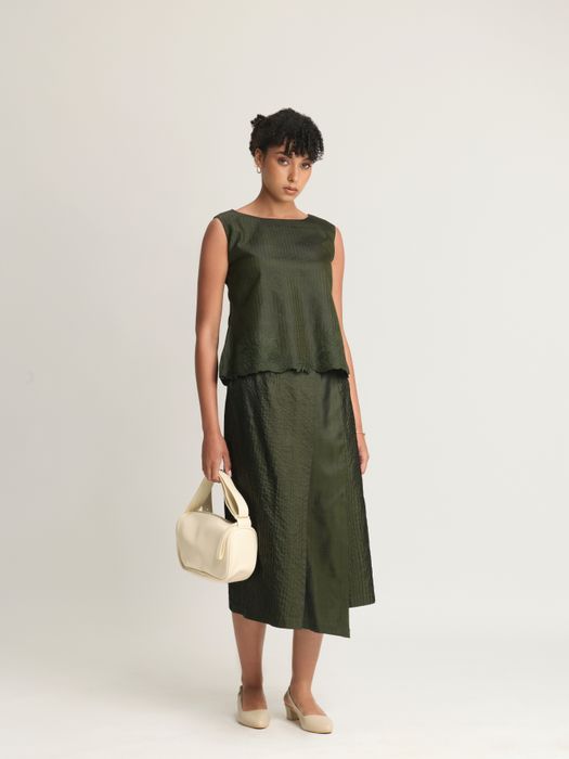 Mulberry Silk Embroidered Boat Wrap Skirt Set