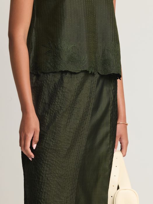 Mulberry Silk Embroidered Boat Wrap Skirt Set