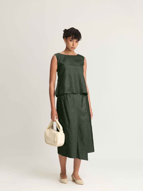 Mulberry Silk Embroidered Boat Wrap Skirt Set