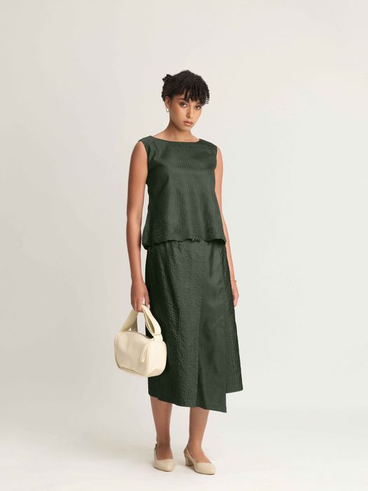 Mulberry Silk Embroidered Boat Wrap Skirt Set