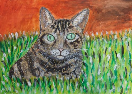 Greetings Card: Cat in Grass