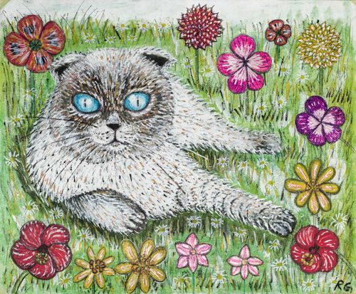 Greetings Card: Kitten in Flowers
