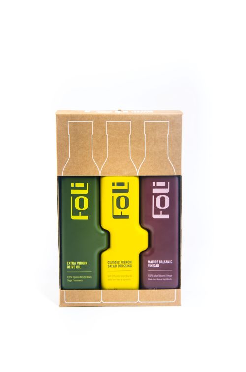 FOLI PREMIUM DRESSING TRIO GIFT SET : Extra virgin olive oil 250ml, French salad dressing 240ml & Mature Balsamic vinegar 230ml