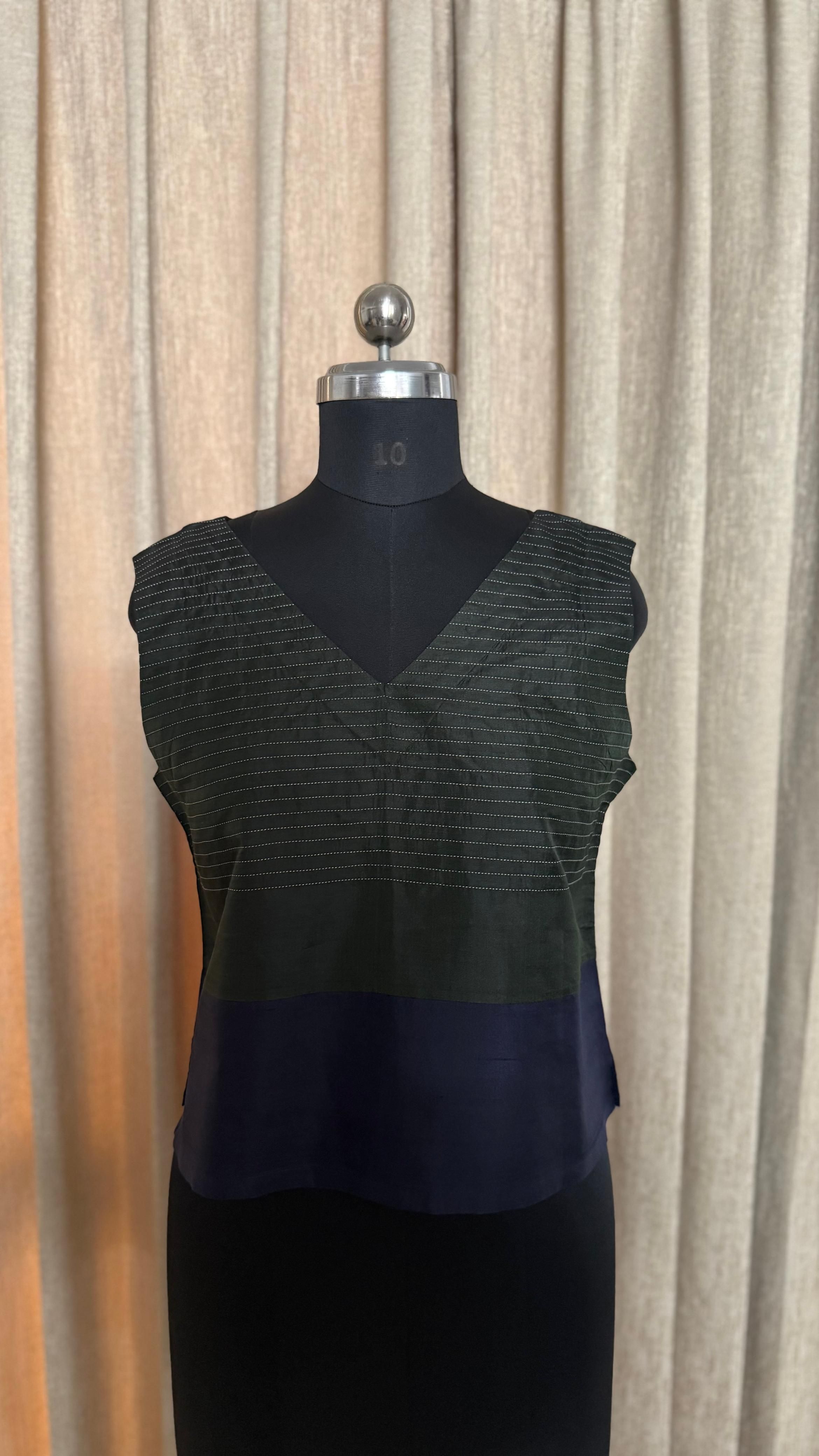 Mulberry Silk Color Block V - Neck Top 