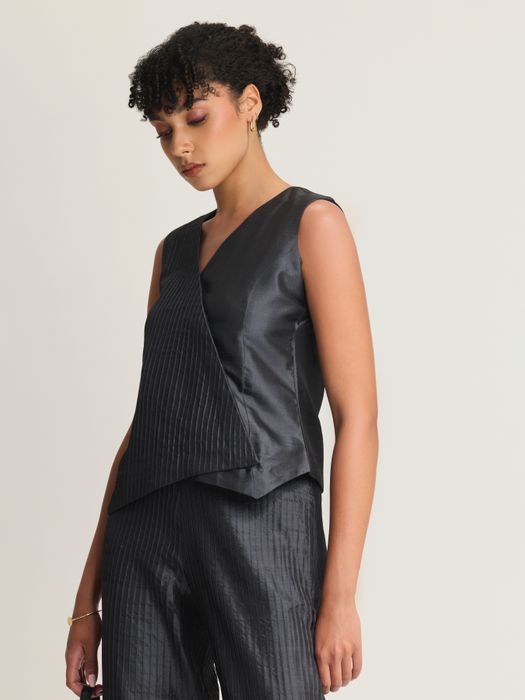 Mulberry Silk Overlap Pintuck Vest and Trouser Set