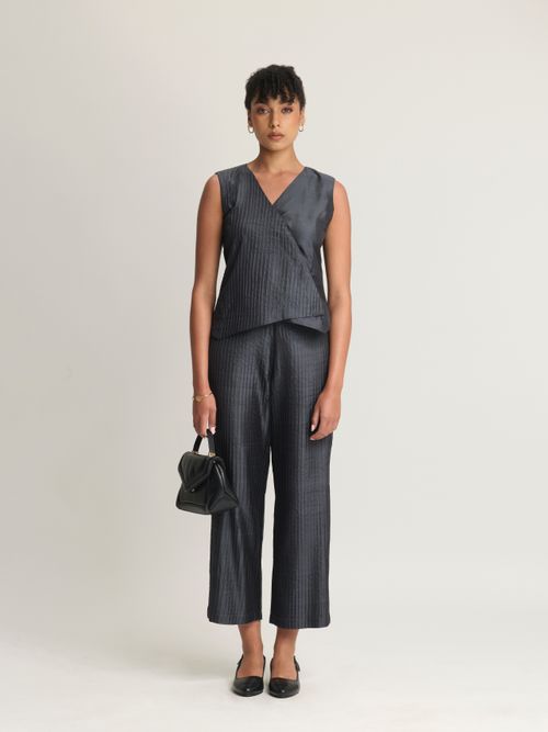 Mulberry Silk Overlap Pintuck Vest and Trouser Set