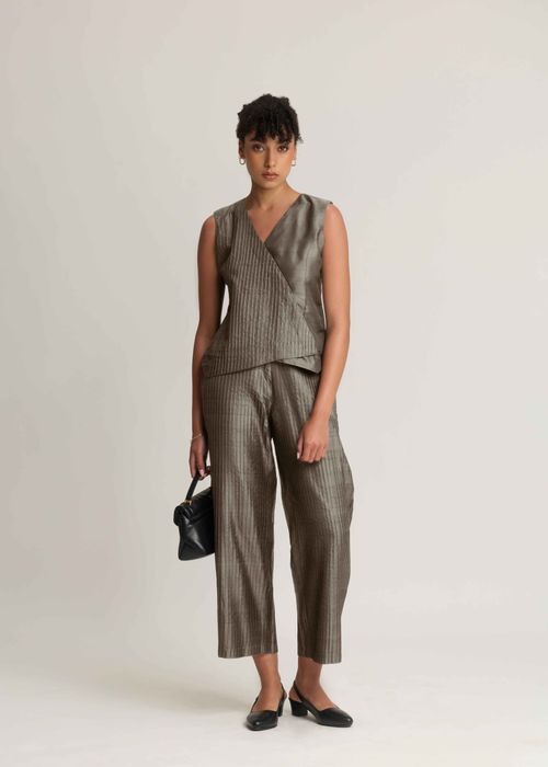 Mulberry Silk Overlap Pintuck Vest and Trouser Set