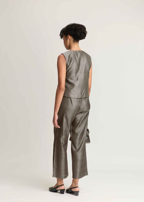 Mulberry Silk Overlap Pintuck Vest and Trouser Set