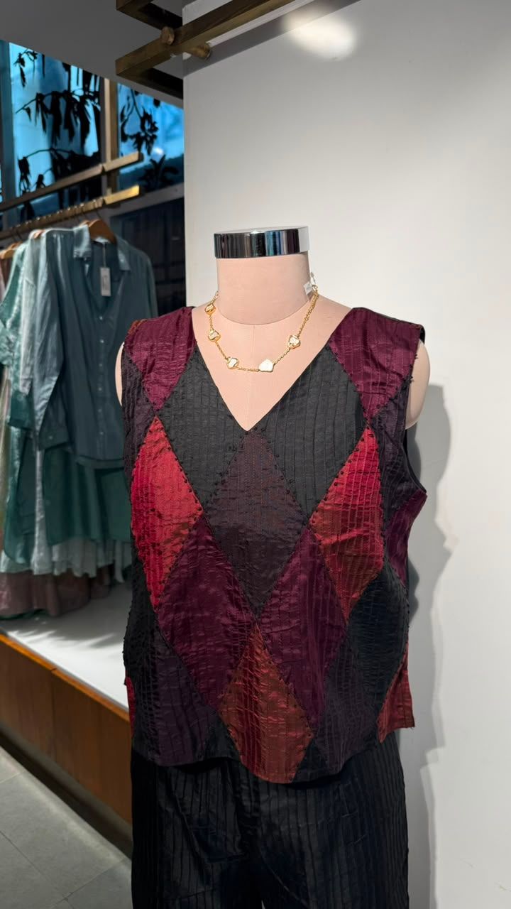 Mulberry Silk Diamond Patchwork Top