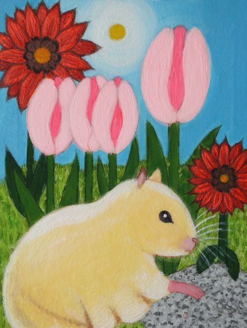 Greeting Card: Hamster in Tulips