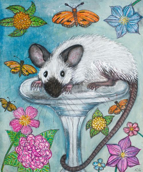 Greetings Card: Siamese Rat in Flowers