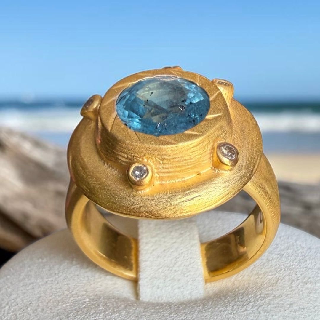 One-of-a-Kind Kyanite & Diamond Statement Ring – 18K Gold Plated Sterling Silver