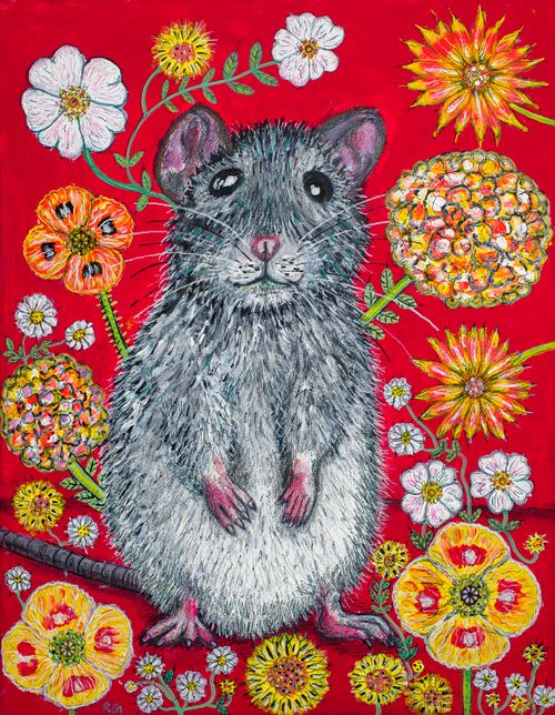 Greetings Card: Rat in Flowers