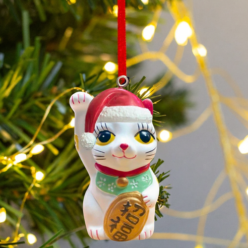 Lucky Cat in Santa Hat Decoration