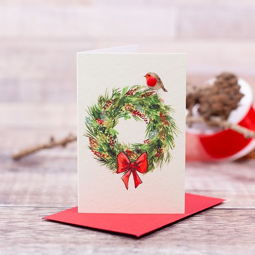 Mini Wreath and Robin Christmas card