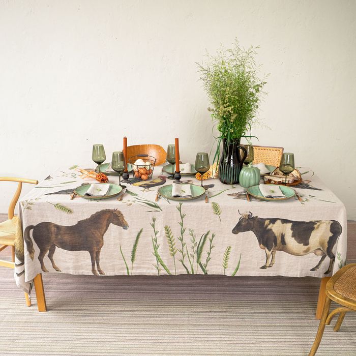 Linen Tablecloth FARM ANIMALS