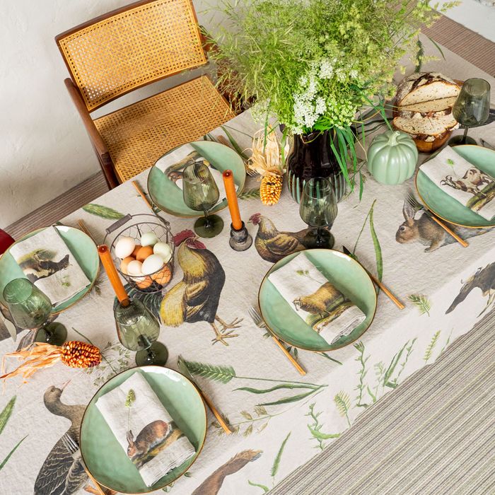 Linen Tablecloth FARM ANIMALS