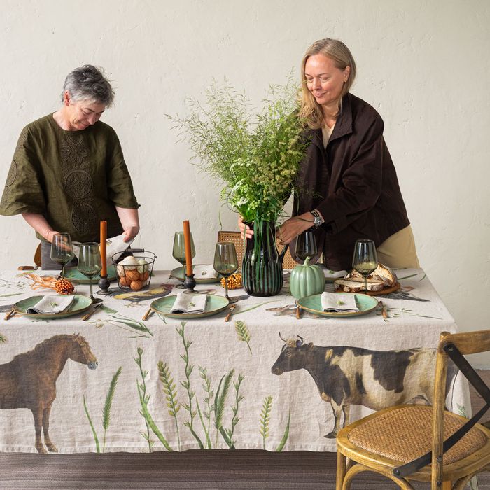 Linen Tablecloth FARM ANIMALS