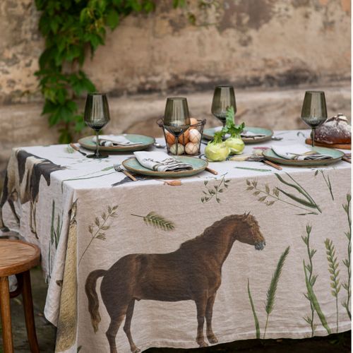 Linen Tablecloth FARM ANIMALS