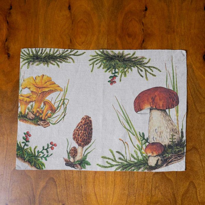 Linen Placemats FOREST MUSHROOMS, Set of 2