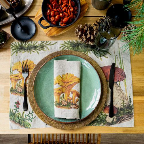 Linen Placemats FOREST MUSHROOMS, Set of 2