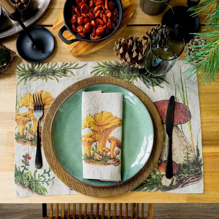 Linen Placemats FOREST MUSHROOMS, Set of 2