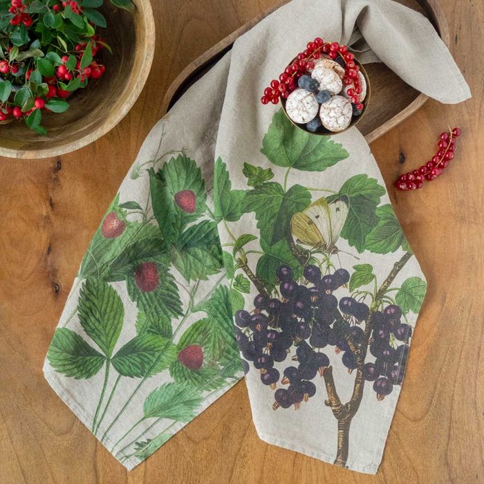 Linen Tea Towels BLACK CURRANT & STRAWBERRIES