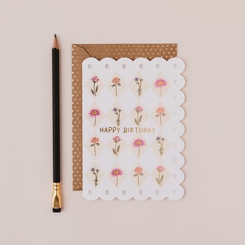 Harlequin floral birthday card