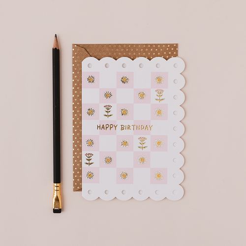 Checker board floral birthday card