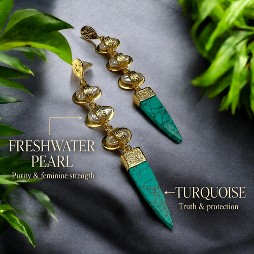 Ocean Priestess Earrings – Freshwater Pearl & Turquoise Drop Earrings