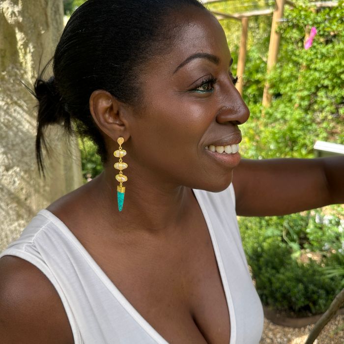 Ocean Priestess Earrings – Freshwater Pearl & Turquoise Drop Earrings