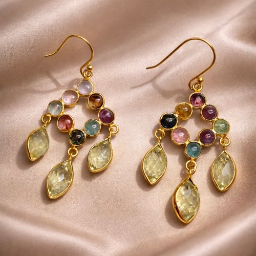 Zarif Multicolour Gemstone Statement Earrings