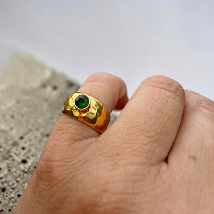 Green Tourmaline Verdant Hammered Sovereign Ring