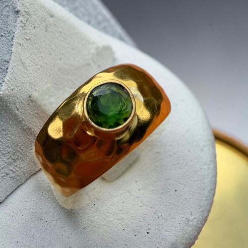 Green Tourmaline Verdant Hammered Sovereign Ring