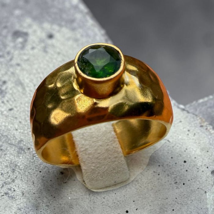 Green Tourmaline Verdant Hammered Sovereign Ring