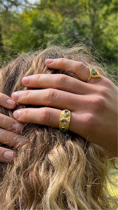 The Empress’s Awakening Rose Quartz And Topaz Ring