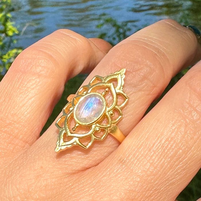Goddess Bloom Rainbow Moonstone Ring